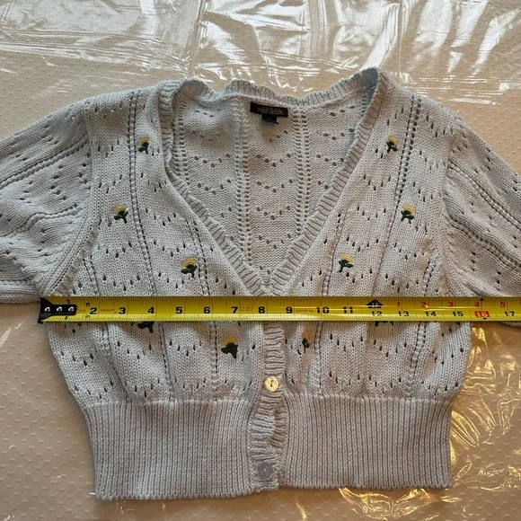 Wild fable cropped light blue dainty knit floral embroidered cardigan - Picture 8 of 13